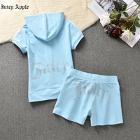 juicy apple tracksuit women 2022 rhinestone sewing suits sweatsuits crop top and shorts pants summer tops womens two piece set