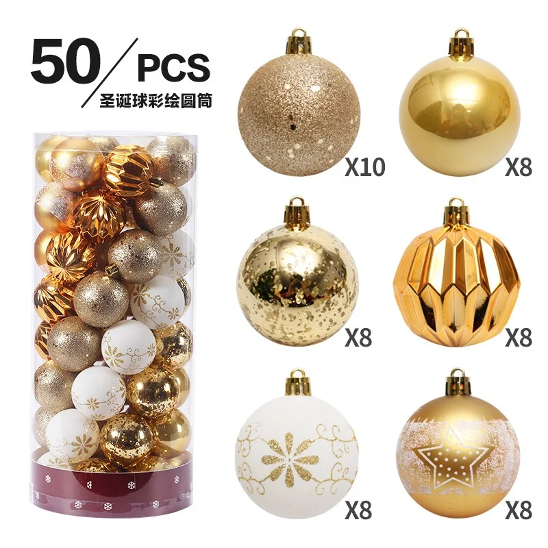 

50Pcs Gold Plastic Christmas Balls 6cm Christmas Tree Ball Xmas Decorations for Home New Year Decor Assorted Color