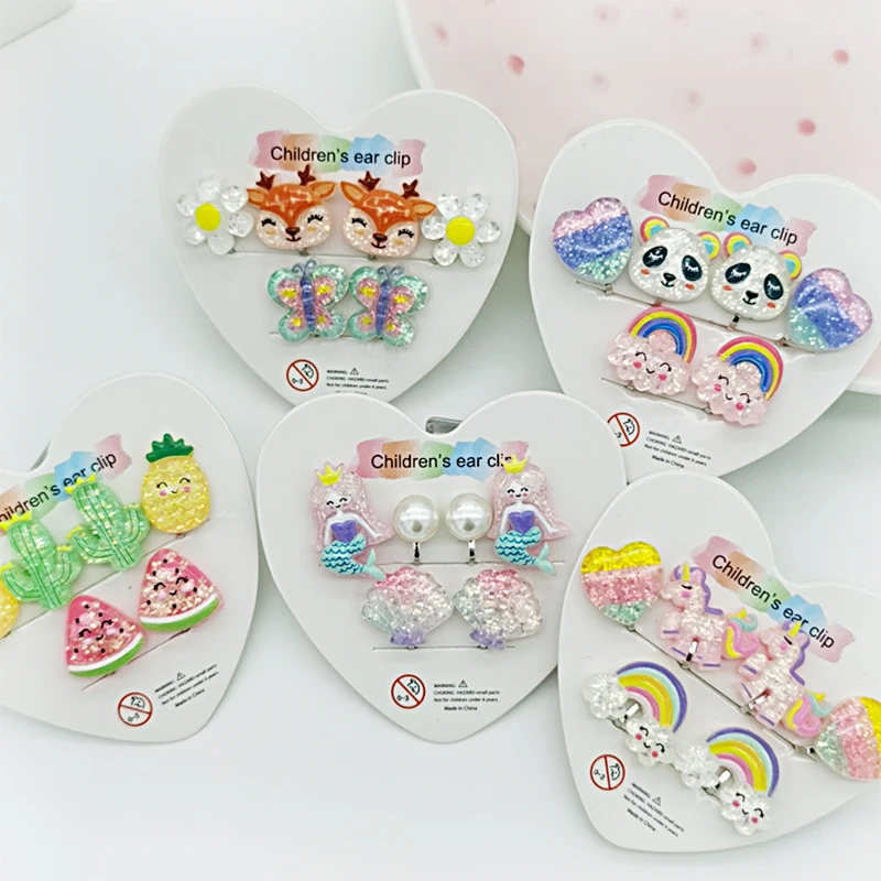 3 пар милые серьги-клипсы в форме русалки для девочек серьги без проколов