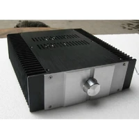 double radiator power amplifier enclosure with aluminum volume control knob classic silver and black hifi chassis