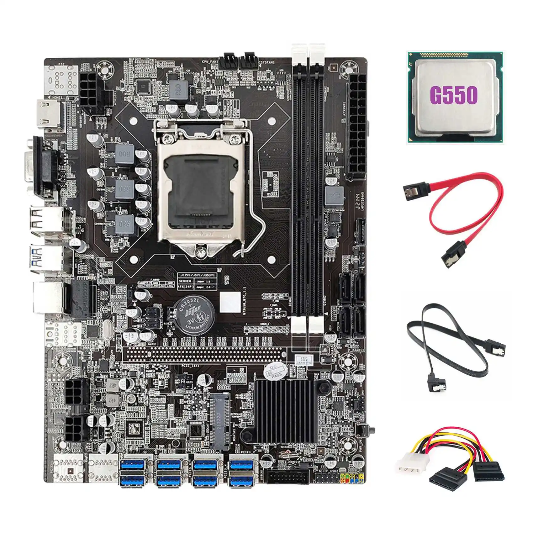

B75 ETH Майнинг материнская плата 8xusb адаптер + G550 ЦП + 2xsata кабель + 4PIN к SATA кабель LGA1155 B75 USB Майнер материнская плата