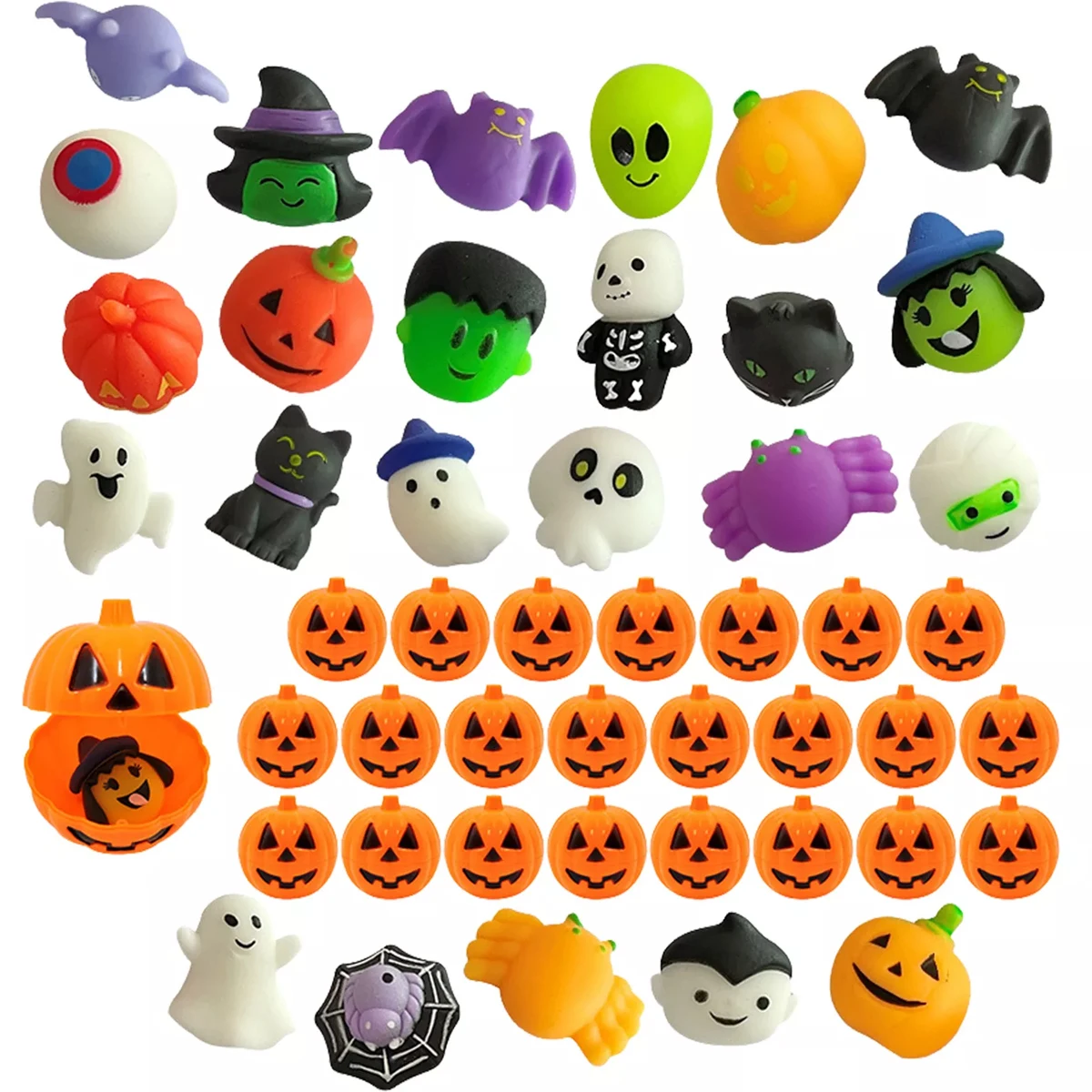 

24 Pcs Squishy Toys Halloween Mochi Squeeze Toys for Kids Pumpkin Ghost Bat Squishy Halloween Toys Halloween Treat Goody Bags