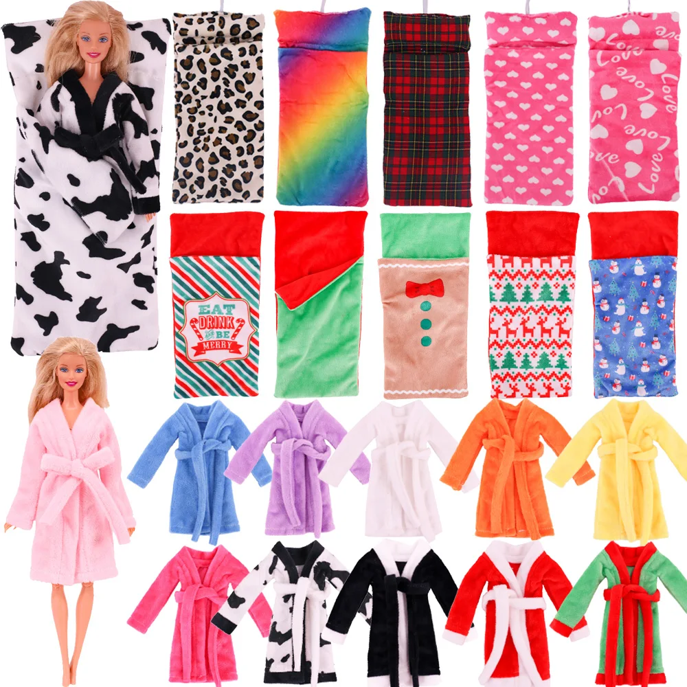 

Barbies Sleeping Bag Nightgown Doll Clothes Christmas Style Cute Print For 11.8inch Barbies Accessories 1/6 Blyth 30Cm Elf Dolls