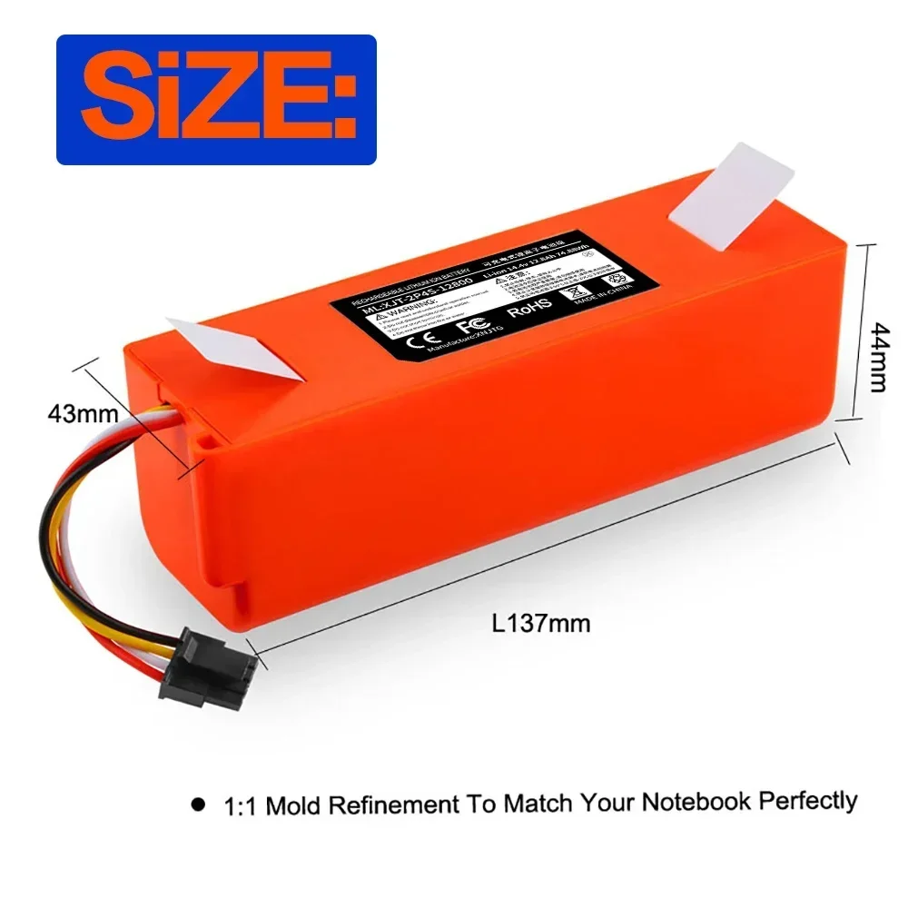 Фото XM-S50 14,4 V 12800mAh Xiaomi Роботизированный вакуумный сменный аккумулятор 18650 батарея для Xiaomi Roborock S55 S60 S65 S50 S51 S5 MAX S6 №3