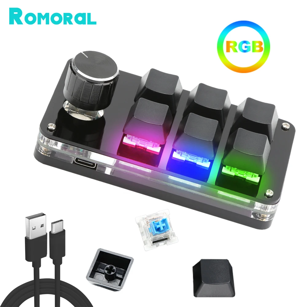 

RGB Macro Keyboard Bluetooth USB Custom Keyboard Knob Mini Mechanical Keyboard Programming Macro Gaming Photoshop Keypad
