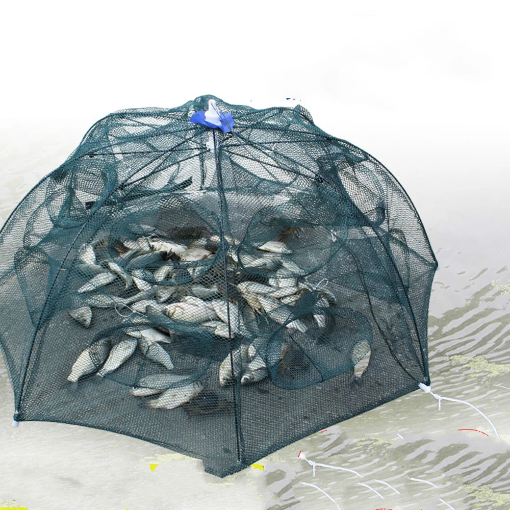 Enlarge 4-20Holes Automatic Fishing Net Shrimp Cage Nylon Foldable Fish Trap Cast Net Cast CrayfishTrap Net Catcher Fishing Net FishTrap