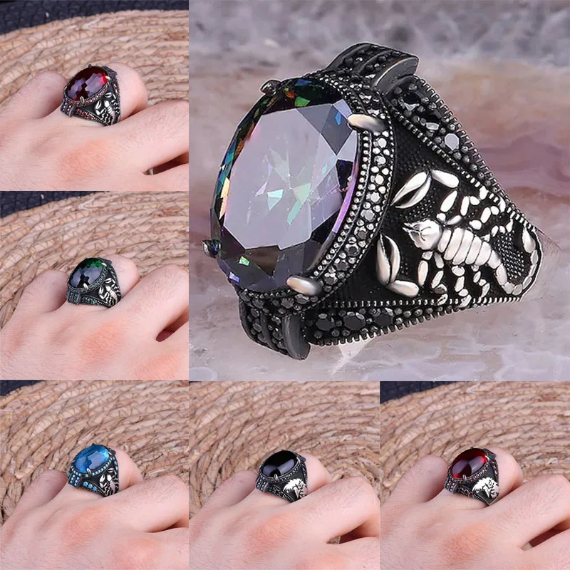 

Retro Old Scorpion Colorful Luxury Men's Ring To Attend The Banquet Party Niche Ring High-end Business Diamond Wedding Jewelry
