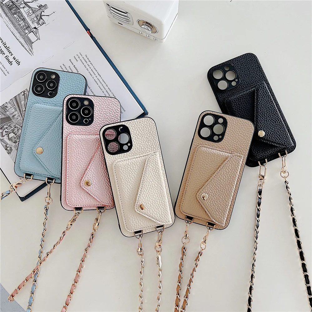 

ins fashion crossbody Litchi skin pattern Neckband Lanyard Case for iPhone 14 13 12 11 Pro Max XR X XS 7 8 Plus Phone Case Cover