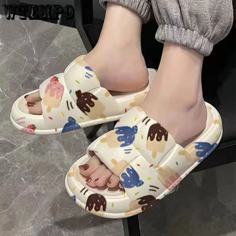 WTEMPO Women Slippers Summer Slide Cartoon Shoes Outdoor Ladies Soft Thick Soled Non-slip Pool Indoor Home Slippers Dropshipping