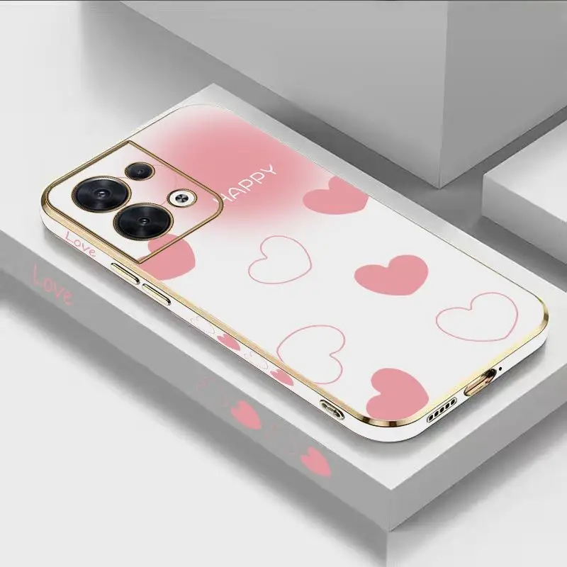 

Pink Heart Luxury Plating Phone Case For OPPO Reno 8 8T 8 Pro 7 7 Lite 7Z 6 6Z 6 ProPlus 5 Lite 5F 4 Lite 4F 3 Pro 2Z Cover