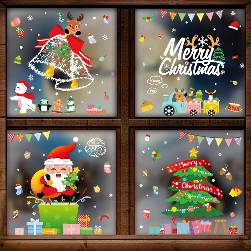 

Christmas Glass Window Stickers Santa Claus Mall Window Home Decor Static Stickers New Years Wallpaper Christmas Decorations