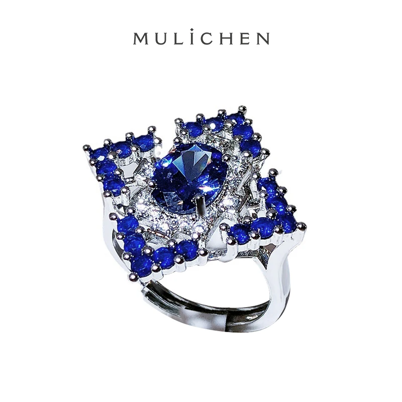 

Luxury Sapphire Ring For Women High Sense Design Bustling Zircon Party Jewelry Ring Decoration Stainless Steel Free Shipping