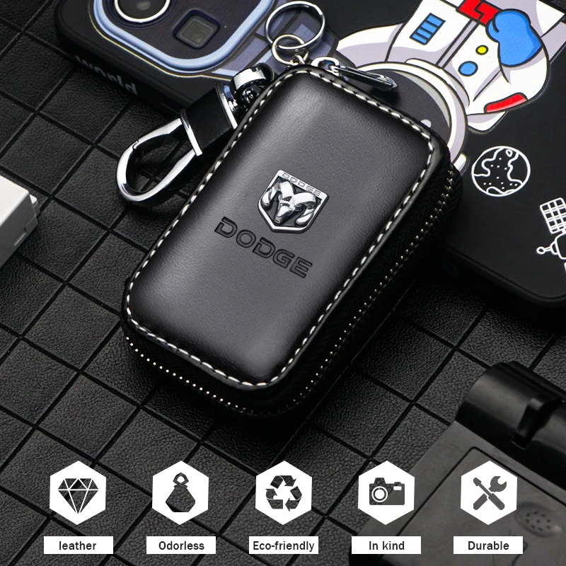 

New Car Key Protector Leather Zipper Case Keychain Auto Accessory for Dodge Journey Caliber Challenger Charger Nitro Ram Durango