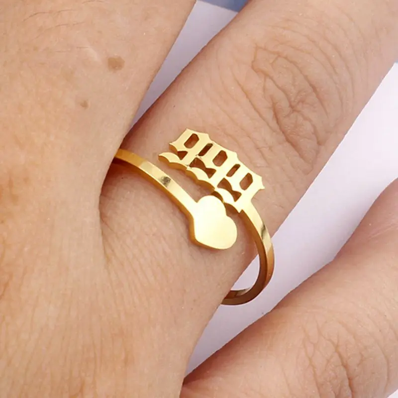 

Fashion Adjustable Angel Number Rings Gold Silver Color Stainless Steel Jewelry For Women Men