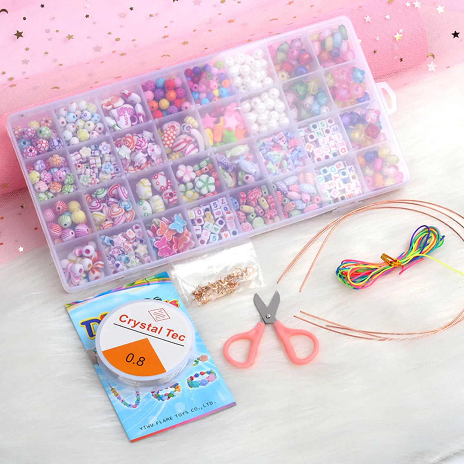 

32 Grids Acrylic Bead Jewelry Making Kit Butterfly Heart Pearl Letters Charms Beads for Making Bracelets Rings Necklaces Pendant