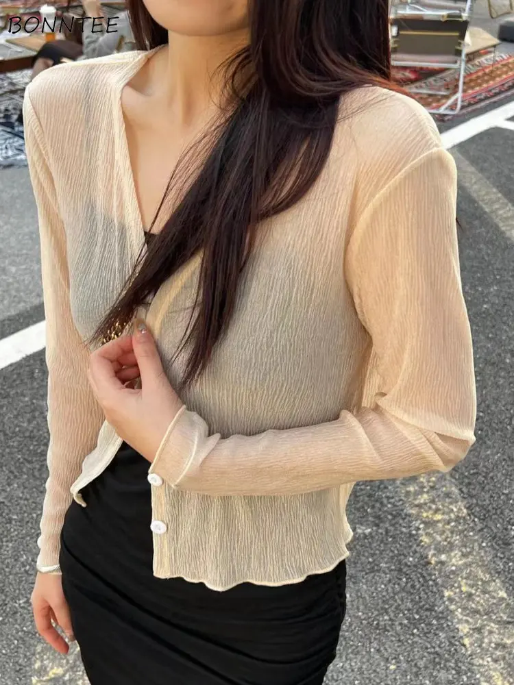 

Cardigans Women Leisure Basic Solid Long-sleeve Sun Proof Chic Popular Streetwear Soft Gentle Office Lady New Spring Daily Crop