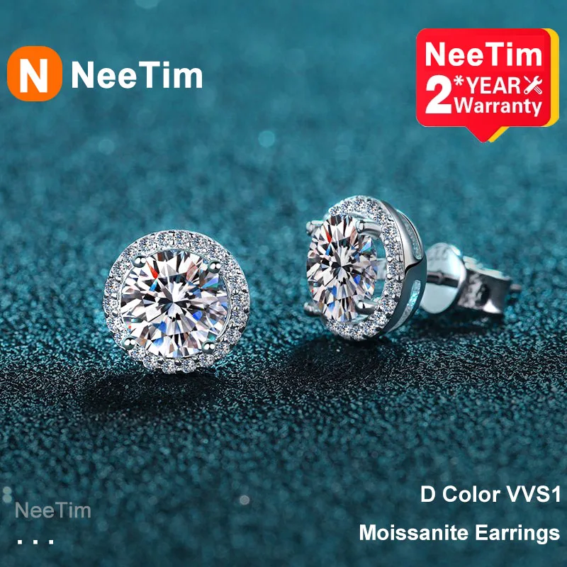 Купи NeeTim Moissanite Stud Earrings for Women S925 Sterling Silver White Gold Plated Diamond Earring Ear Studs Wedding Fine Jewelry за 1,175 рублей в магазине AliExpress