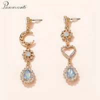 original heart moon water drop metal alloy earrings palace style blue gem long earrings jewelry for women