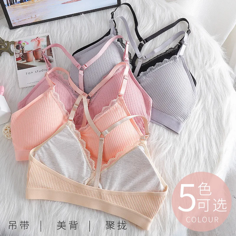 

Sitonjwly Women Bra Cotton Brassiere Sexy Lingerie Lace Bra Bralette Backless Crop Top Padded Camis Female Intimates Underwear