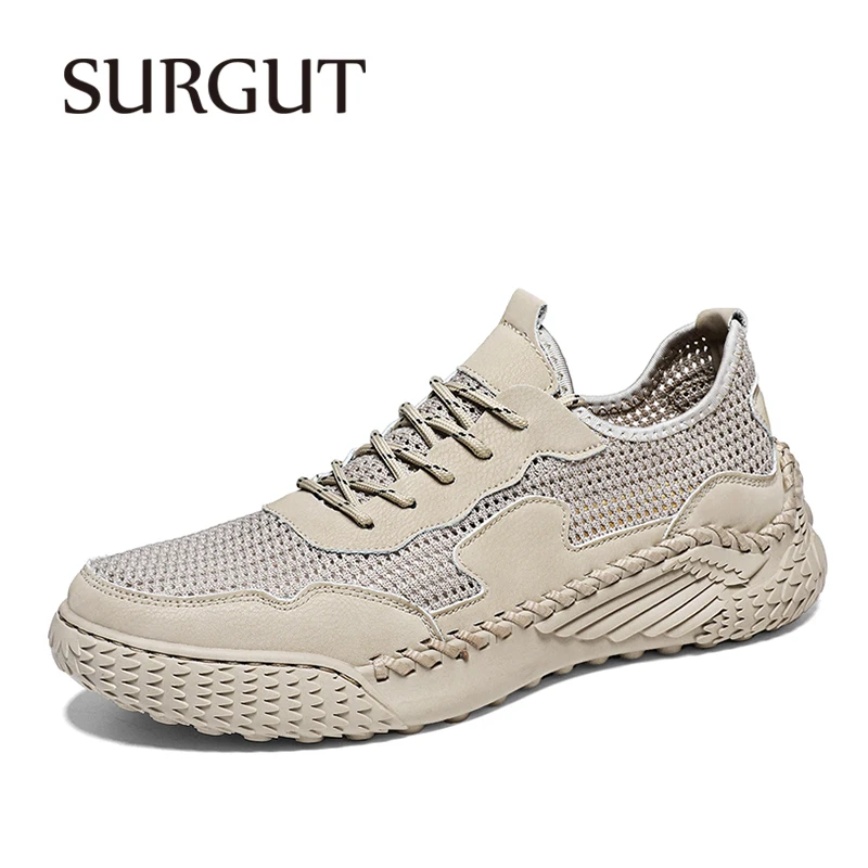 

SURGUT Brand 2023 New Summer Men's Shoes Breathable Outdoor Shoes Lace Up Mesh Breathable Lightweight Walking Shoes