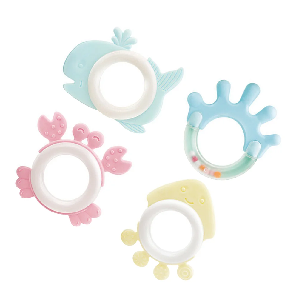 

4pcs Silicone Ring Shape Teething Toys Funny Chew Infant Teething Toys ( )