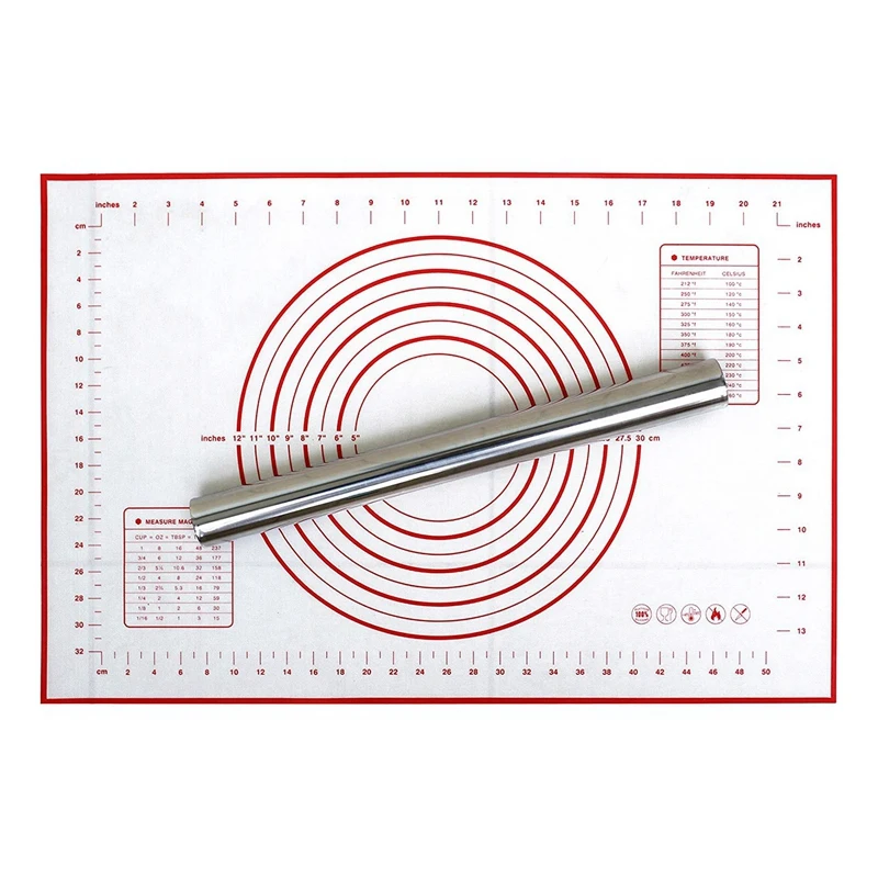 

Stainless Steel Rolling Pin & Mat,Silicone Non Slip/Non Stick Pastry Mat with Measurements,for Dough,Pizza, Cookies,Pie