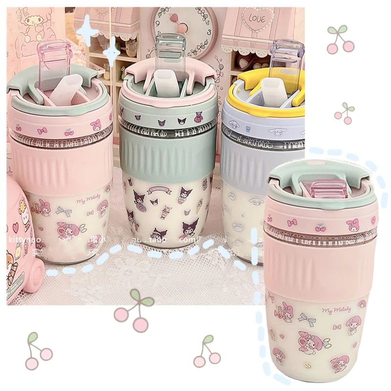 

Розовый Sanrioed Kawaii Мультфильм Макарон цветной завтрак стекло My Melody Cinnamoroll Kuromi аниме портативная чашка Sippy молочный кофе