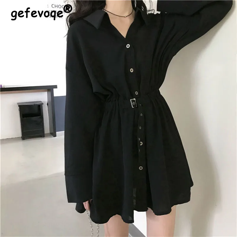 

Long Sleeve A-line Dress Women Harajuku Punk Black Chic Y2k Mini Dresses Spring Autumn Lace Up High Waist Vintage Gothic Clothes