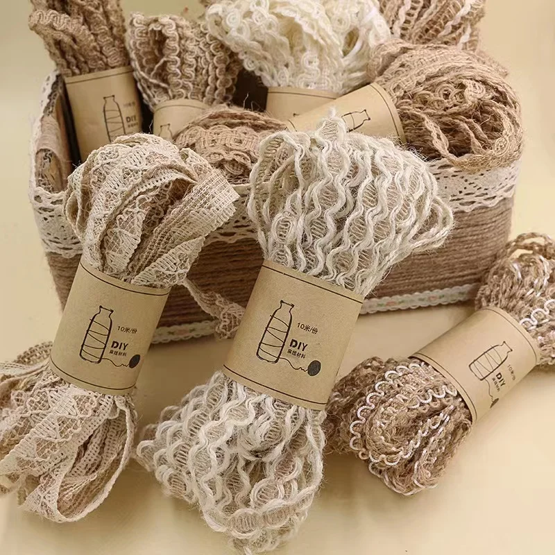 

10m Jute Ribbons,Rustic Ribbons Lace Craft Ribbon Net Burlap Fabric for DIY Sewing Craft Gifts Wrapping Party Wedding Decoration