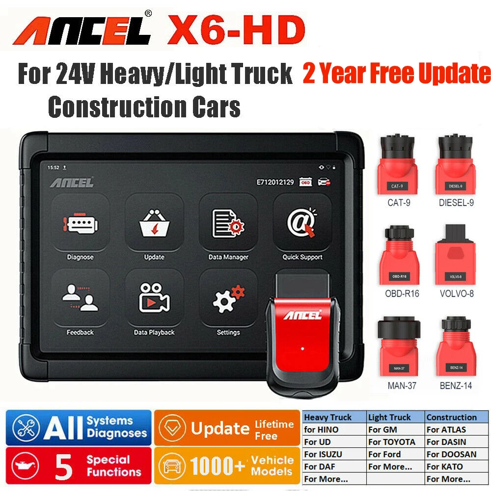 

ANCEL X6 HD Тяжелый грузовик инструмент для диагностики дизельных двигателей полная система Intelligen Tablet Oil DPF Сброс все программное обеспечение 2 г...