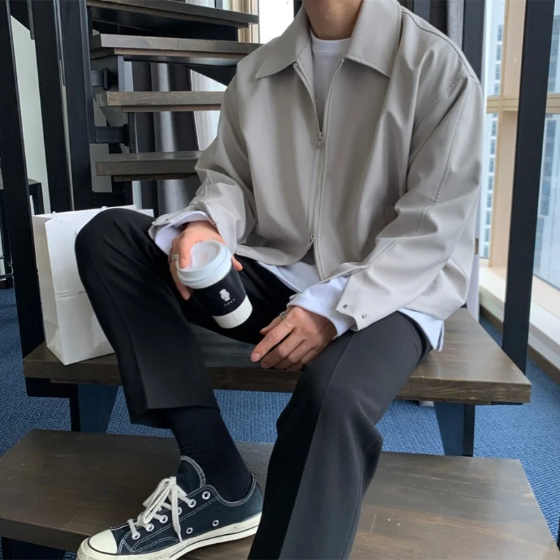 

Куртка мужская короткая на молнии, брендовая Повседневная модная верхняя одежда с отложным воротником, в Корейском стиле, на весну