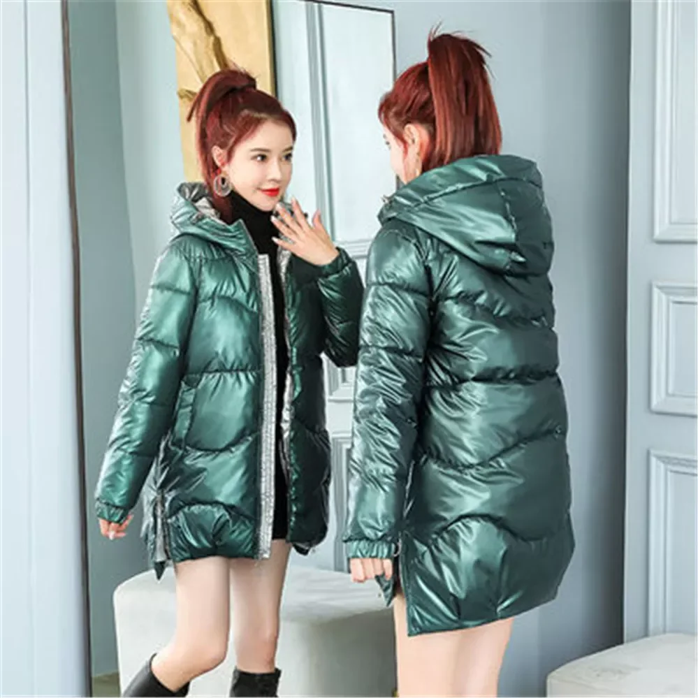 New2022 New Winter Jacket Parkas Women Glossy Down Cotton Jacket Hooded Parka Warm Female Cotton Padded Jacket Casual Outwear 61