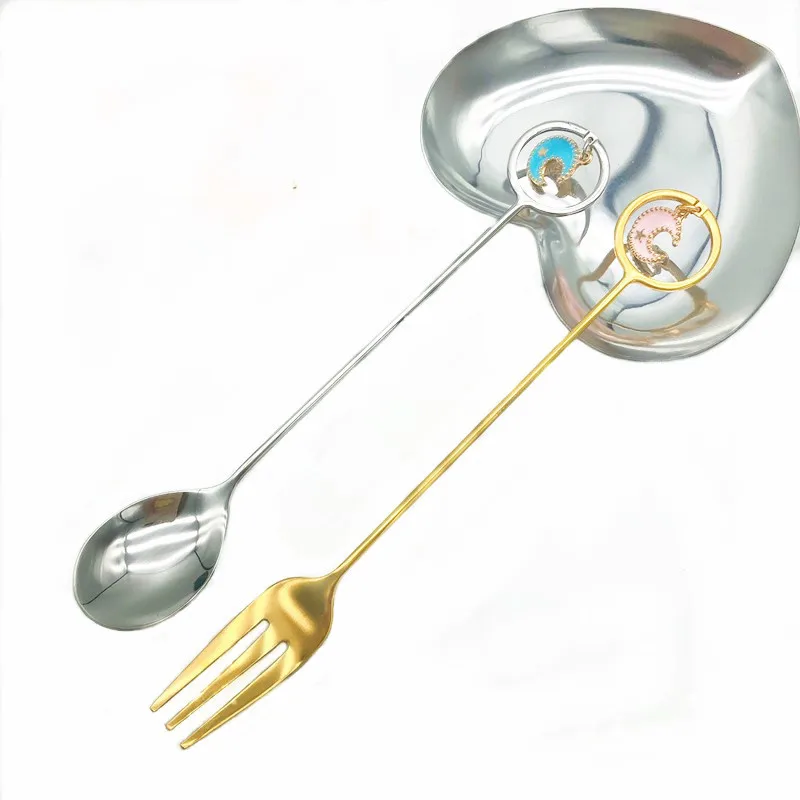 Нержавеющая сталь Луна Звезда ложка идентификация для дома кофе десертная Вилка