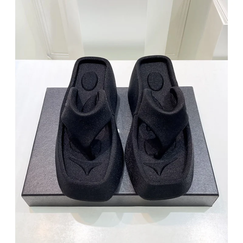 Women's Summer Sandals 2023 Square Toe Slope Heel Clip Toe Herringbone Slippers Women's High Heel Platform Slippers Sandals