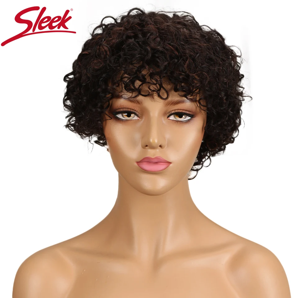 

Sleek Short Human Hair Wigs For Women Curly Brazilian Hair Wigs Afro Kinky Curly Highlight Colored Human Hair Wigs Real Hair Wig