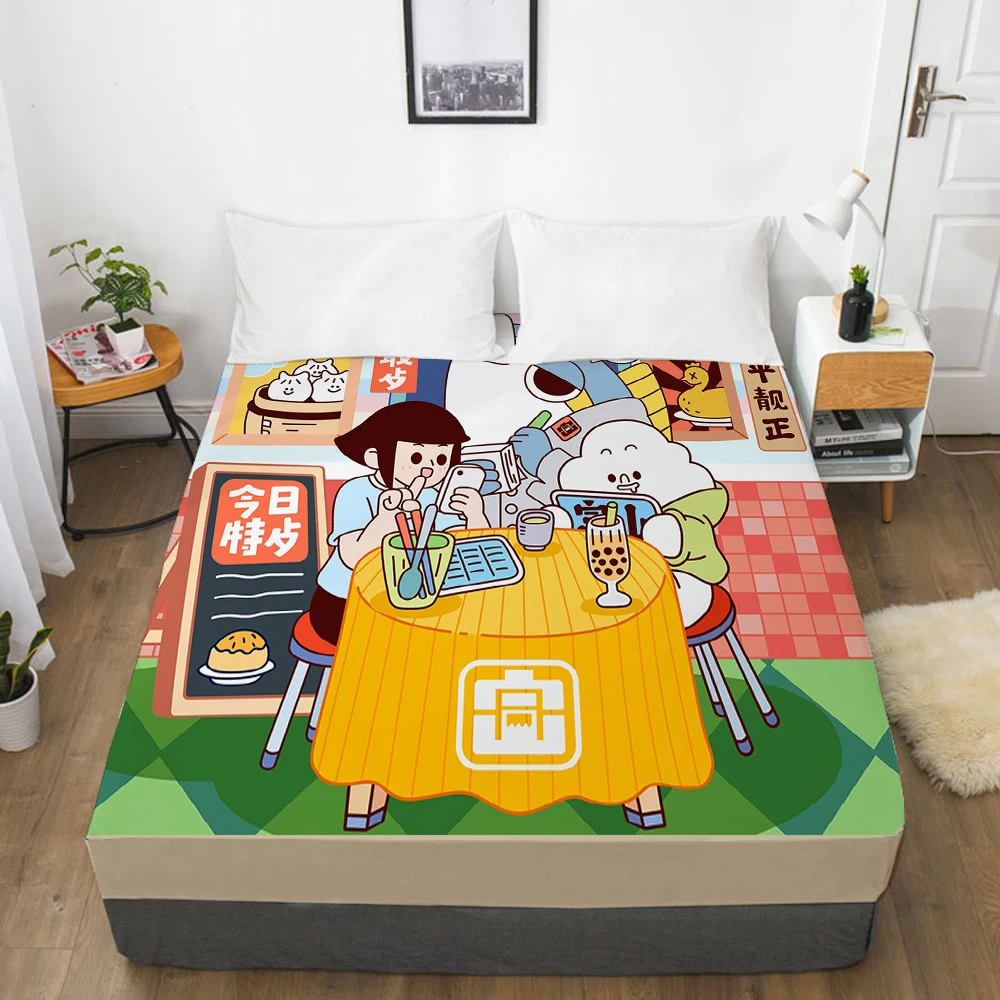

Cartoon Elastic fitted sheet bed sheet With An Elastic Band Mattress Cover Customizable size lovely Bed cover for kids table