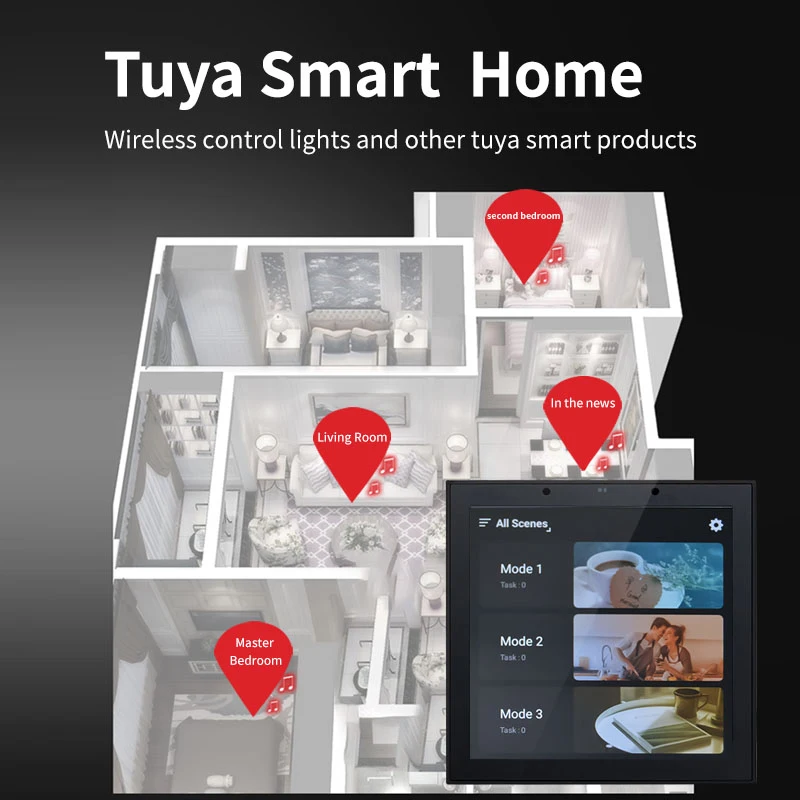 Настенный усилитель для умного дома Tuya 4 дюйма аудио Android 11 Wi-Fi пульт