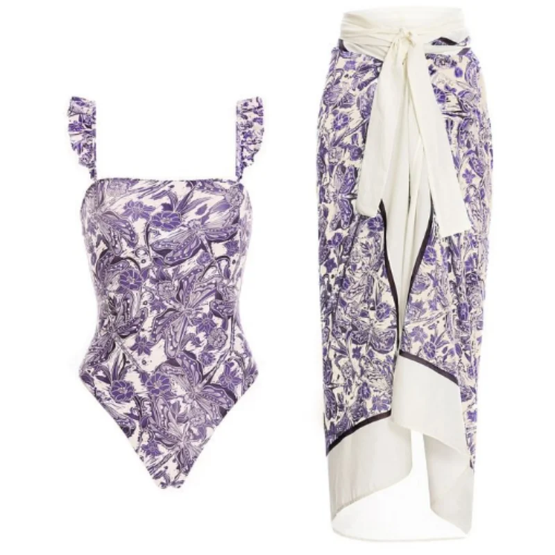 

2023 New One-piece Swimsuit Women's Skinny Etro Foreign Trade Binding Swimsuit Suit Chiffon Long Skirt