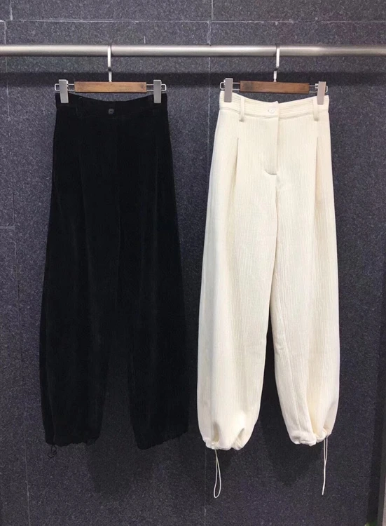

2022 new women fashion drawstring tie knotted waist decoration corduroy all-match trousers casual pants 1230