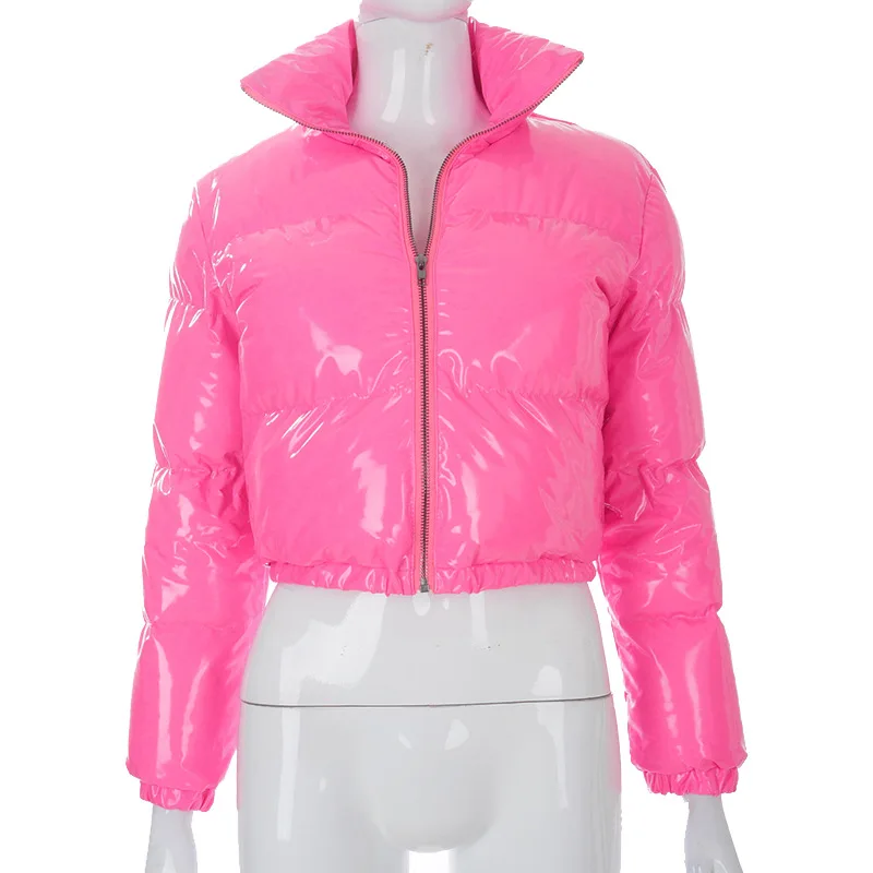 SeigurHry Women's Shiny Stand-up Collar Down Jacket Insulated Puffer Full-Zip Boxy Fit Coat Winter Short Bubble Puffy Abrigos