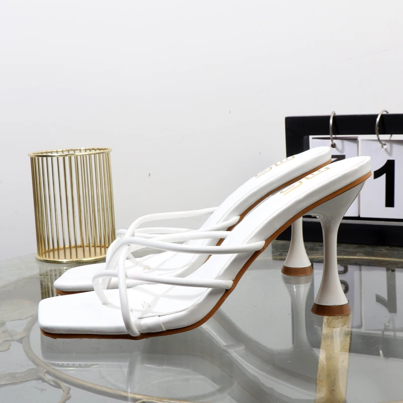 2023 New Summer Sexy Square-headed Thin Ribbon Women's High Heels Joker Solid Color Plus Size Sandals free shipping promotion