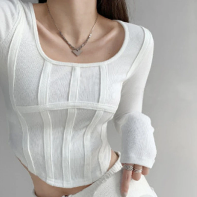 

Y2k T-shirt Girls Tops Spring Female Long Sleeve O Neck Shirts Bustier Harajuku Pullover Streetwear