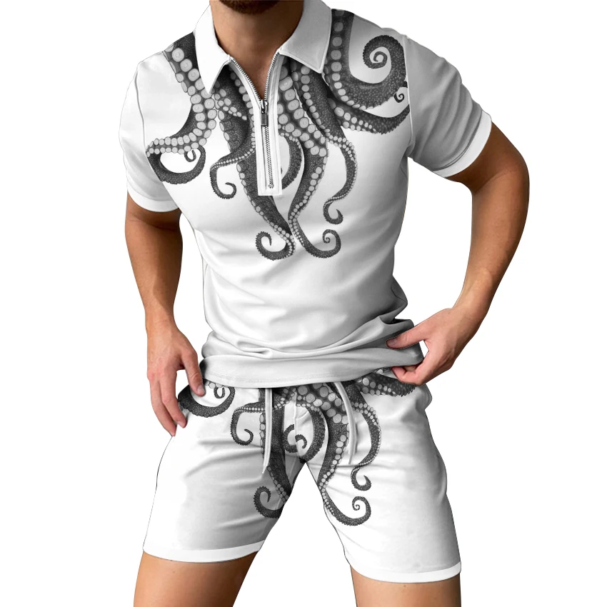 

New Summer Polo Shirt Men's Sets Casual Fashion Joggingpak Heren 3D Print Conjuntos Masculinos Shorts Tshirt Poleras De Hombre