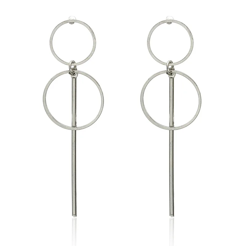 Delysia King   Simple geometric hollow circle long alloy earrings ear jewelry