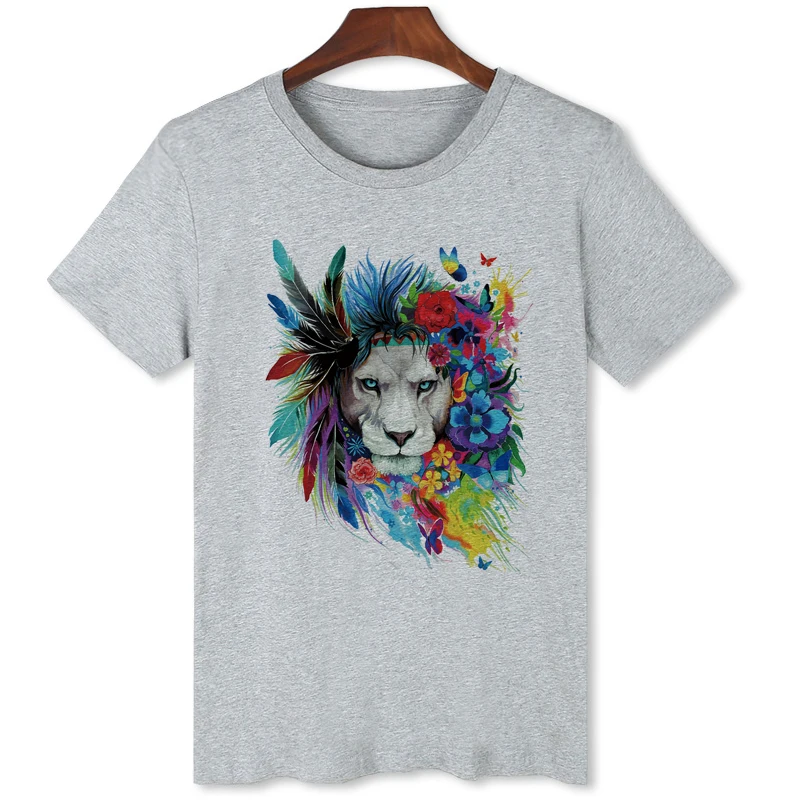 

Art Oil Painting Lion Flower Tshirt Original Brand tops Summer Oversized t-shirt For Men Casual Clothing B136