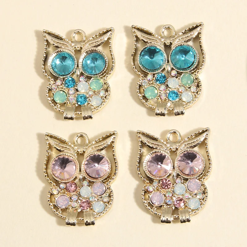 

5pcs Gold Color 25x20mm Cute Enamel Owl Crystal Charms Animal Pendant For Handmade Necklaces Earrings Jewelry Making Accessories
