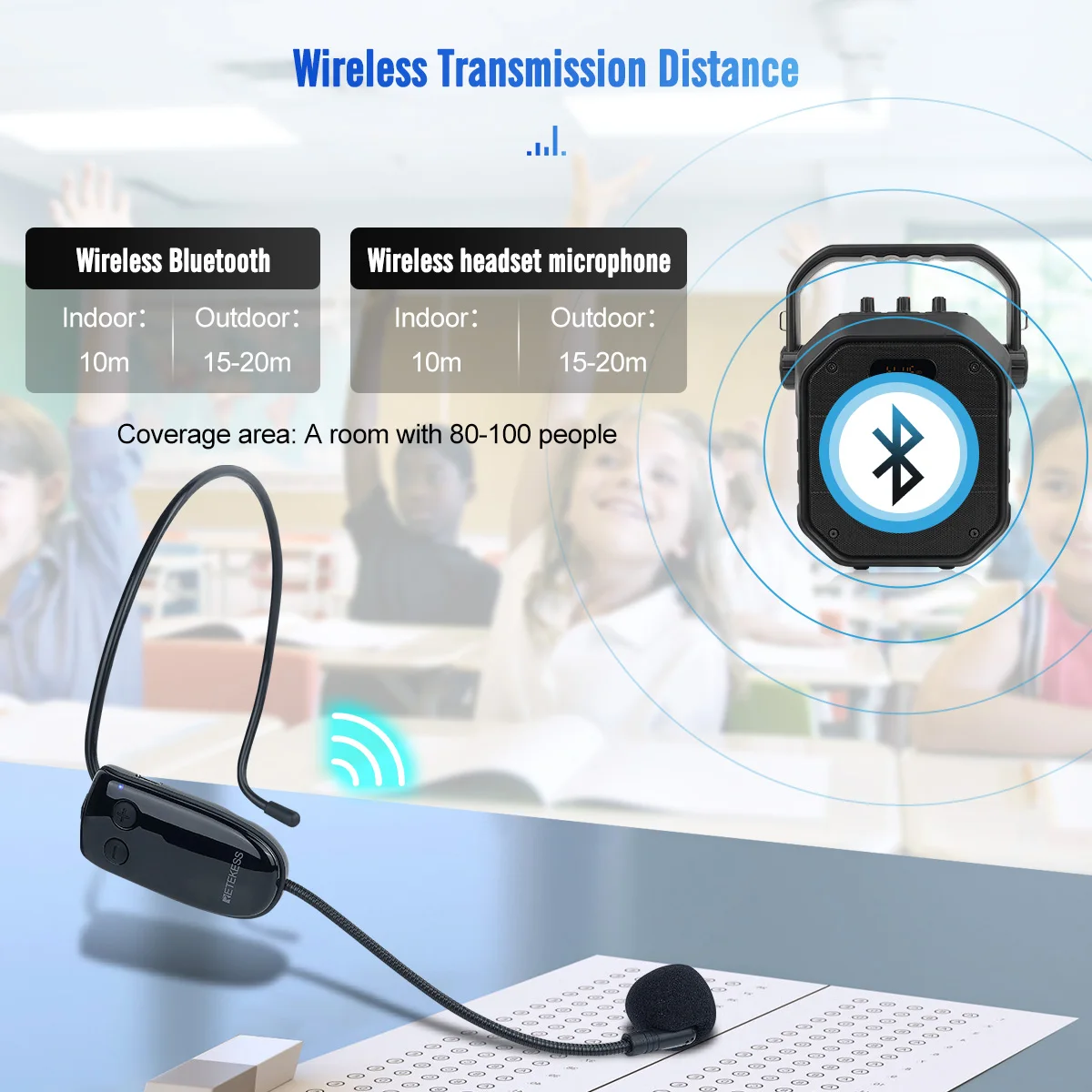 Фото Портативная беспроводная акустическая система RETEKESS TC102 с Bluetooth fm-радио микрофоном 30 Вт поддержка TF AUX USB для преподавания речи №3