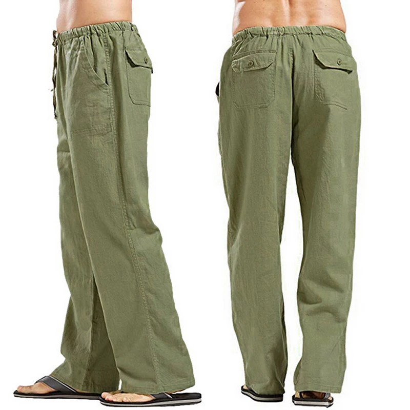 Spring Linen Wide Men Pants Korean Trousers Oversize Cotton Streetwear Male New Yoga Pants Casual Men Clothing Sweatpants