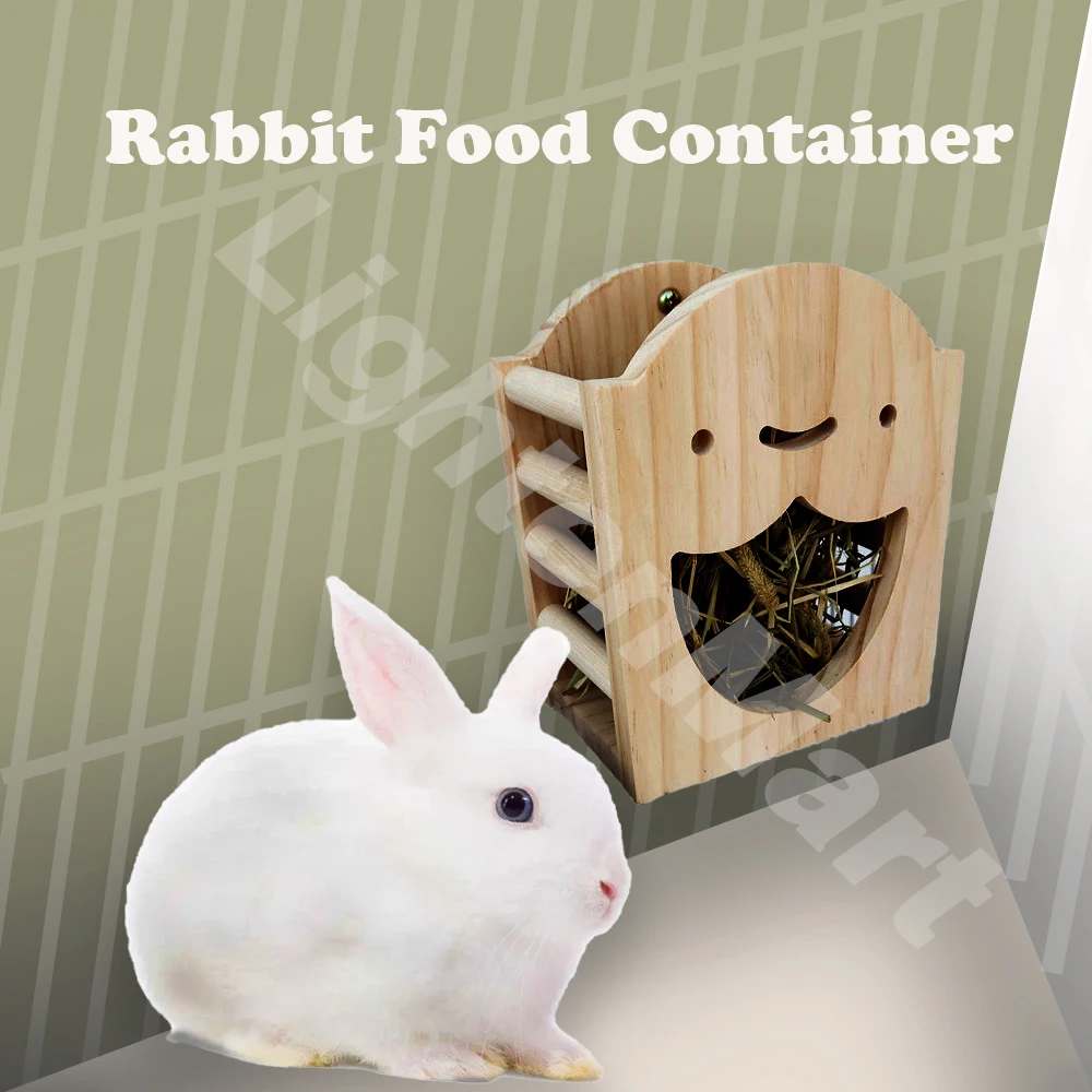

Rabbit Wooden Bowl Hay Grass Straw Feeder Food Container Rack Basin
