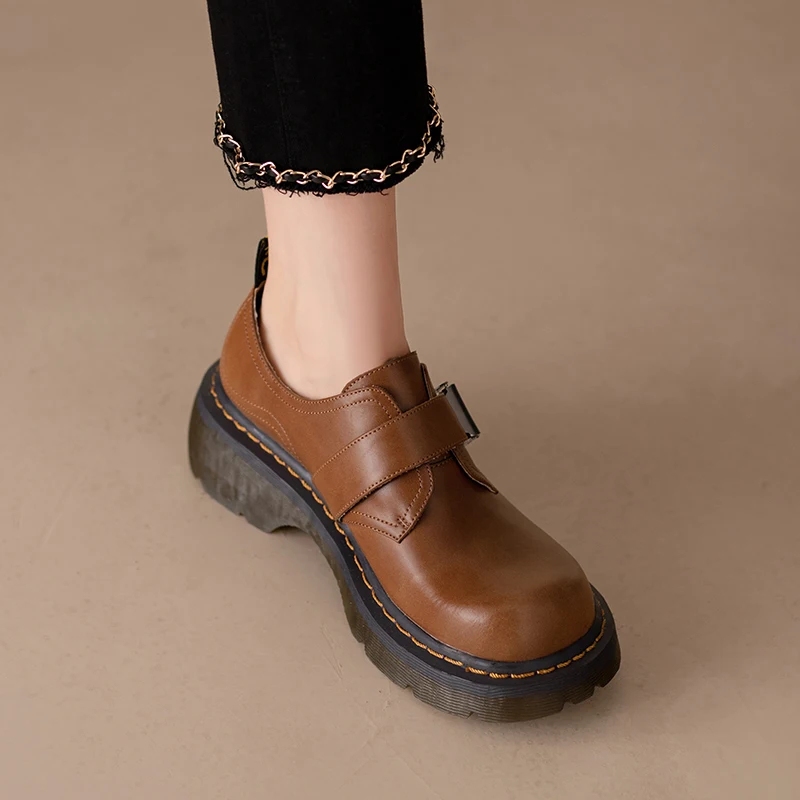 

Женские лоферы в стиле ретро Heihaian, новые весенние туфли на очень толстой подошве с круглым носком